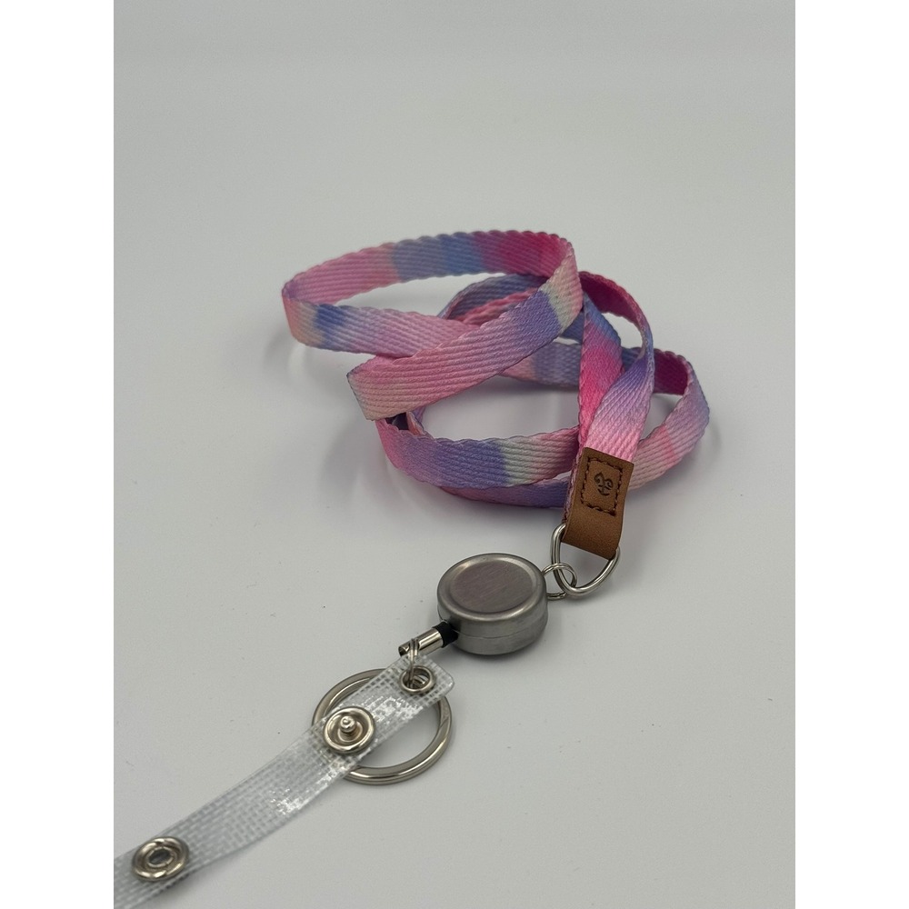 Tie Dye Retractable Badge Reel Lanyard Pink Purple Blue Fleur-de-lis Accent